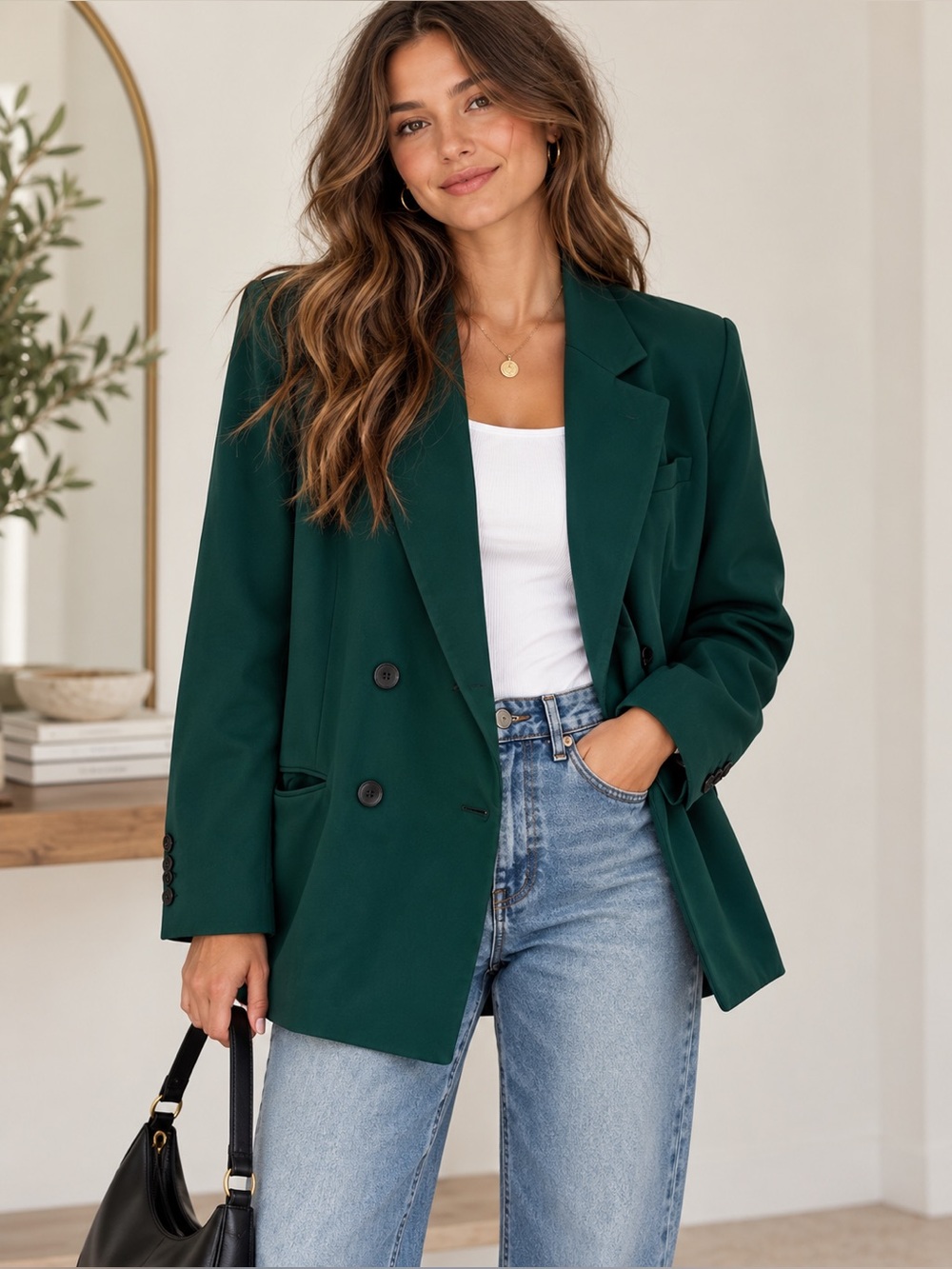 Maeve Anthropologie Green Double Breasted Oversized Blazer Size 8